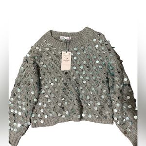 Zara textured sequin sweater. Size L sea green